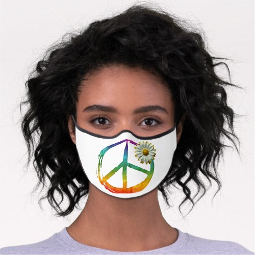PEACE Symbol sign _ Hippie Watercolor Daisy Premium Face Mask