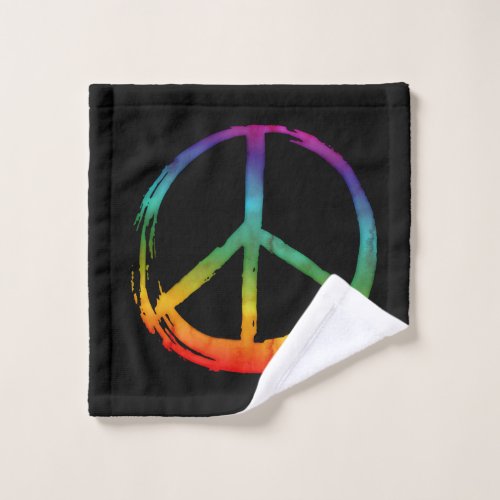 PEACE Symbol sign _ Hippie Watercolor Rainbow Wash Cloth