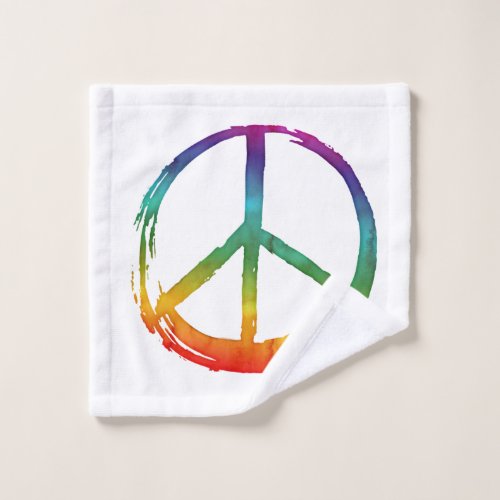 PEACE Symbol sign _ Hippie Watercolor Rainbow Wash Cloth