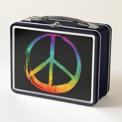 PEACE Symbol sign _ Hippie Watercolor Tie_dye 60s  Metal Lunch Box