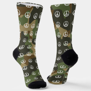 PEACE Symbol sign Peaceful Green Khaki Camouflage Socks