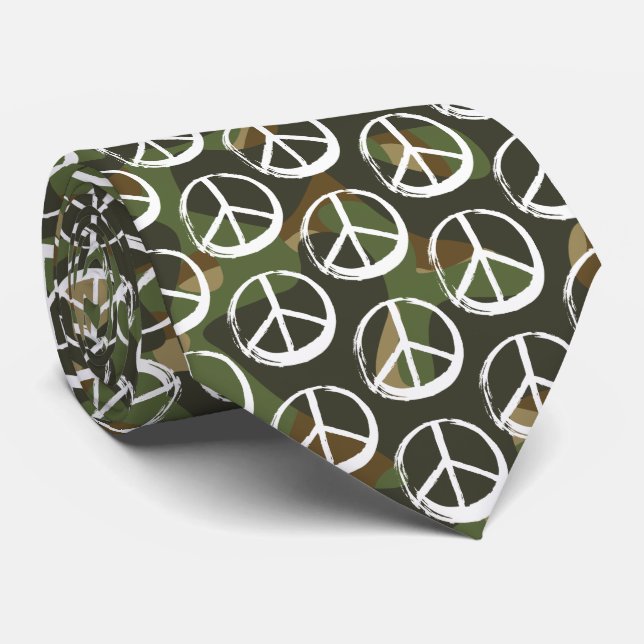 PEACE Symbol sign - War Khaki Camouflage Green Neck Tie (Rolled)