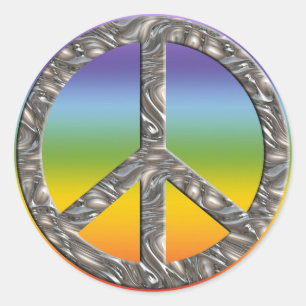 PEACE symbol - SILVER chakren coloured Classic Round Sticker