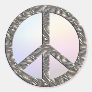 PEACE symbol - SILVER coloured light Classic Round Sticker
