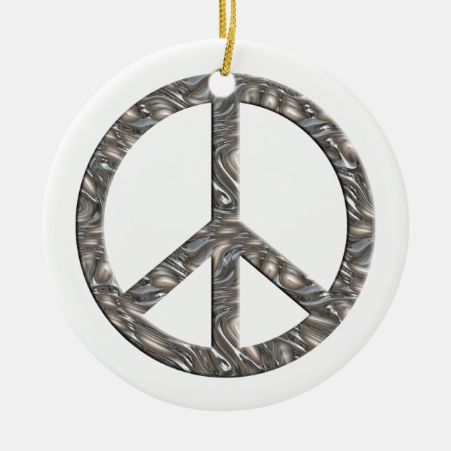 PEACE symbol  - SILVER & GOLD Ceramic Ornament (Front)