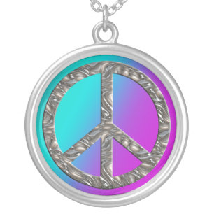 PEACE symbol - SILVER Plated Necklace