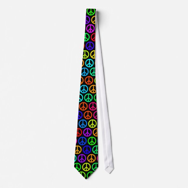 Peace Symbol Tie (Rainbow Colors on Black) (Front)