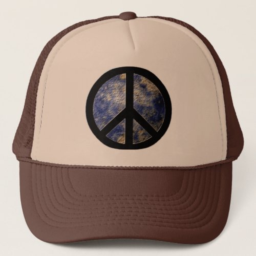 Peace Symbol Trucker Hat Brown and Blue