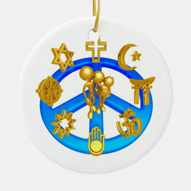 Peace Symbol Uniting All World Religions Ceramic Ornament (Front)