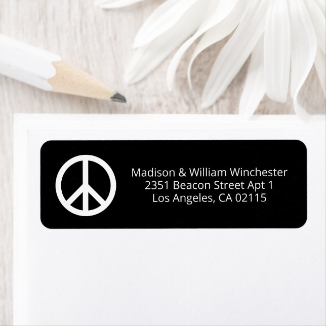 Peace symbol white black minimalist custom address label (Insitu)