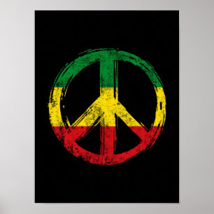 Peace Symbol With Reggae Colors Poster