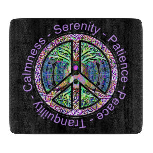 Peace Symbol with Tree of Life and Positive Words Cutting Board