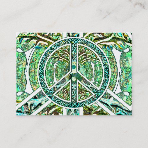 Peace Symbol Yin Yang Tree of Life in Green Business Card