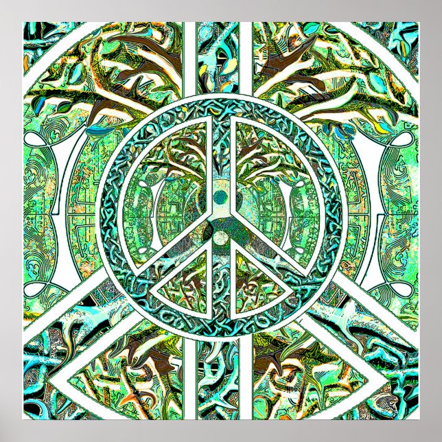 Peace Symbol, Yin Yang, Tree of Life in Green Poster (Front)