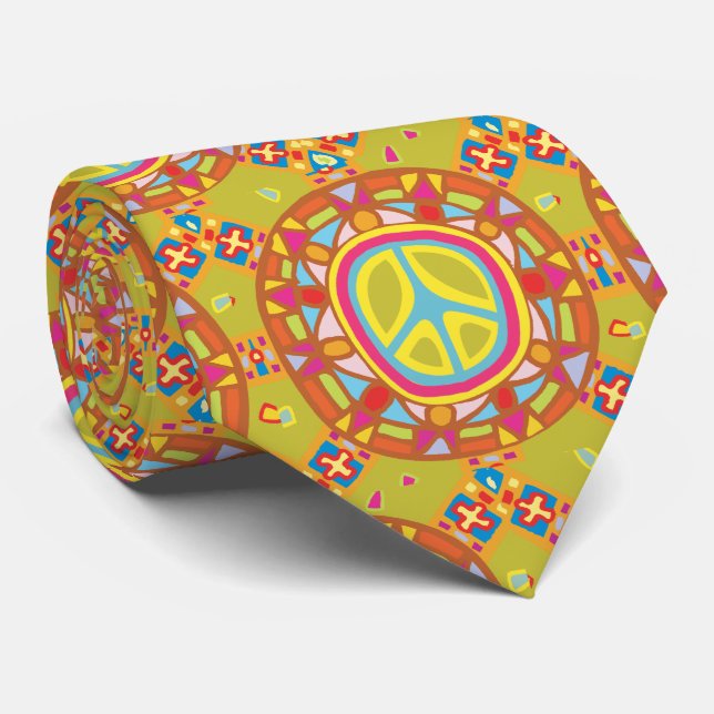 Peace Symbols Design Neck Tie (Rolled)