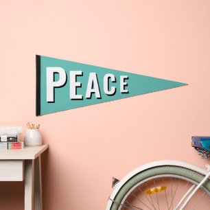 Peace teal black white modern shadow typography pennant flag