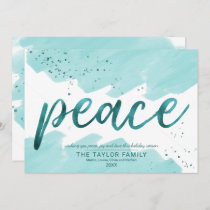 Peace | Teal Watercolor Christmas Holiday Card
