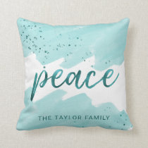 Peace | Teal Watercolor Christmas Throw Pillow