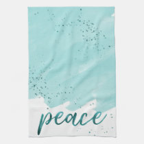 Peace | Teal Watercolor Christmas Towel