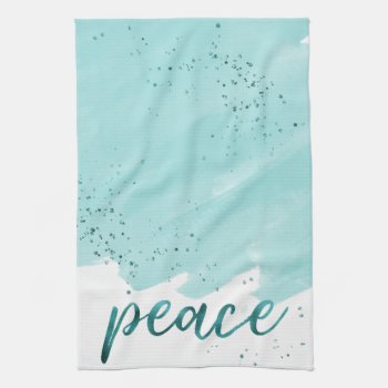 Peace | Teal Watercolor Christmas Towel by ChristmasPaperCo at Zazzle