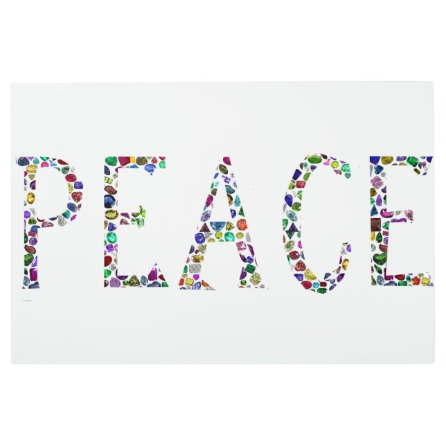 Peace, the word 'PEACE' Gemstone Metal Print (Front)