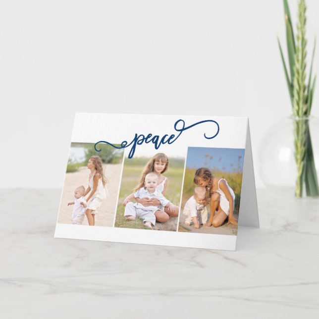 Peace Three Photo Collage Holiday Card (Front)