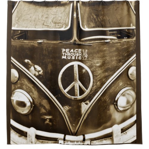 Peace Through Music Hippie Microbus Shower Curtain