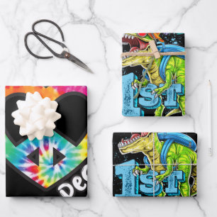 Peace Tie Dye Vintage Heart Hippie Retro Groovy Wrapping Paper Sheets