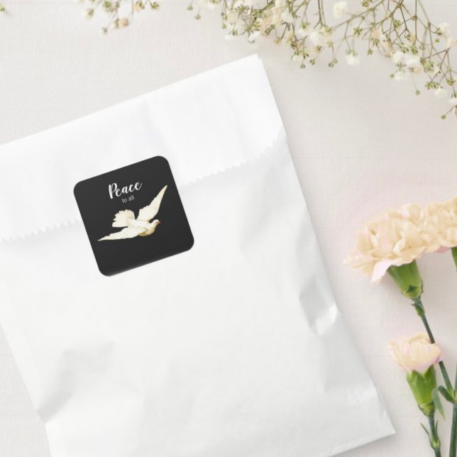 Peace to All White Dove Christmas Greetings Bird Square Sticker (Creator Uploaded)