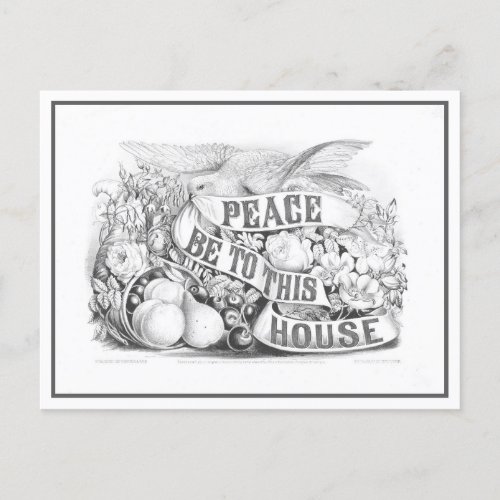 Peace to This House Currier  Ives Lithograph Postcard