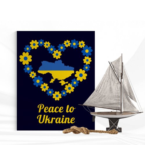 Peace to Ukraine Floral Wreath Flag Map Faux Canvas Print