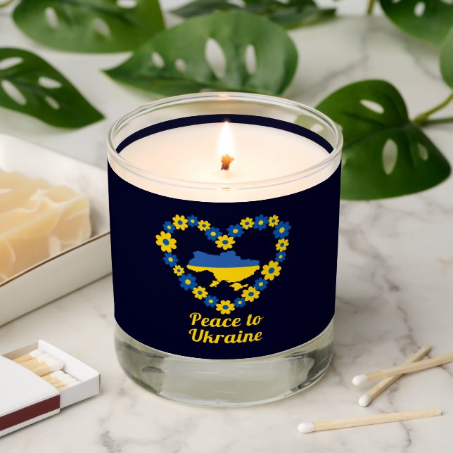 Peace to Ukraine Floral Wreath Flag Map Scented Candle (Lit)