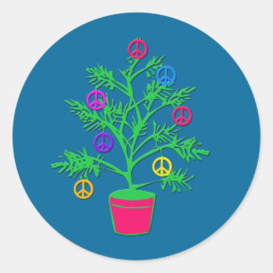 Peace Tree Holiday Tree with Peace Symbols Classic Round Sticker