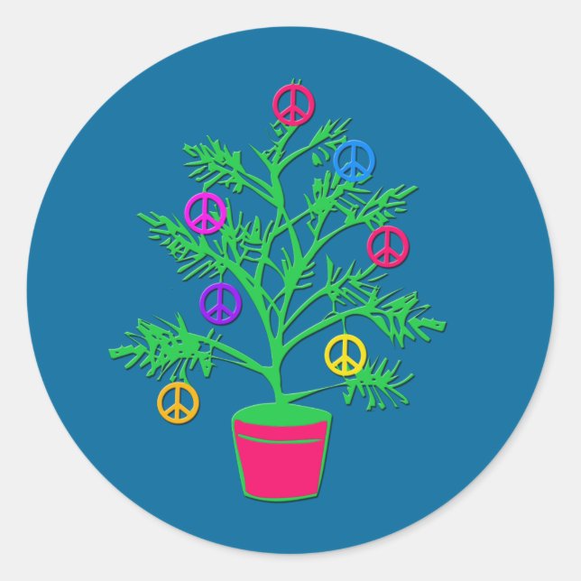 Peace Tree Holiday Tree with Peace Symbols Classic Round Sticker (Front)