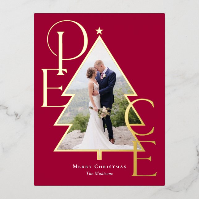 Peace Tree REAL FOIL Holiday Photo Card Postcard (Front)