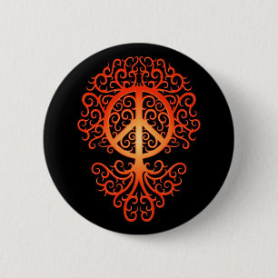 Peace Tree, red and black Button