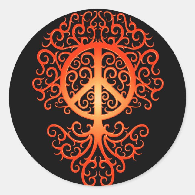 Peace Tree, red and black Classic Round Sticker (Front)