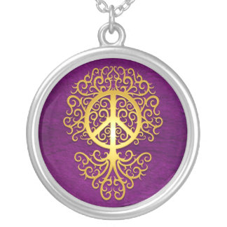 Peace Tree, yellow and purple Silver Plated Necklace