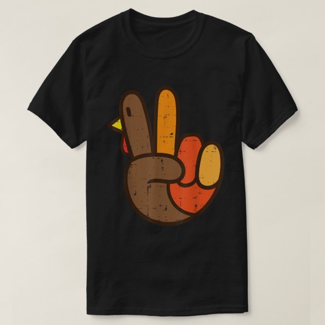 Peace Turkey Hand Retro Thanksgiving Shirt (Design Front)