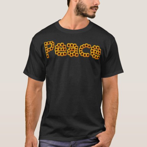 Peace Typography in Yellow Sunflowers T_Shirt