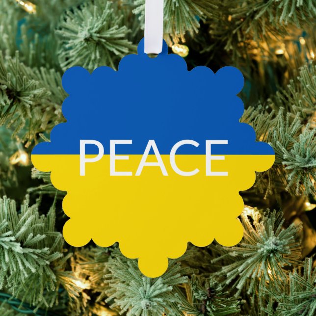 Peace Ukraine flag blue yellow custom text Ornament Card (Insitu (Tree))