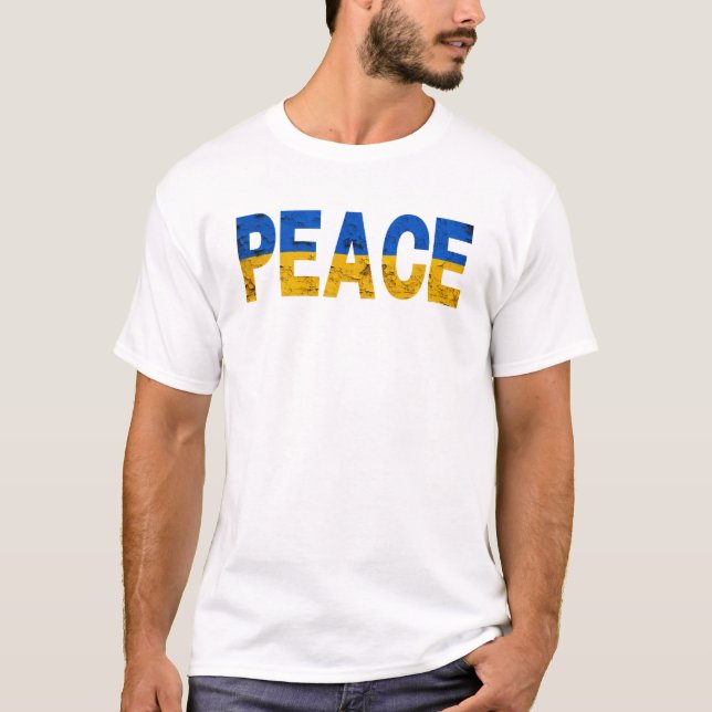 PEACE – Ukrainian Flag Typography Design T-Shirt (Front)