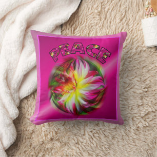 Peace Vibrant Dahlia Flower Inspirational  Throw Pillow