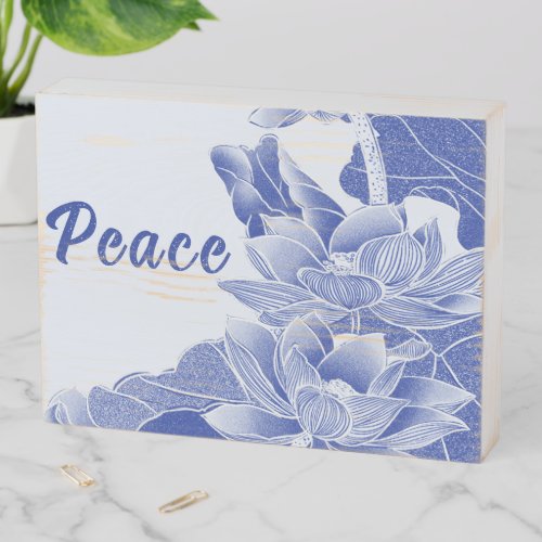 Peace Vintage Blue Lotus Flower Mandala Zen Decor  Wooden Box Sign