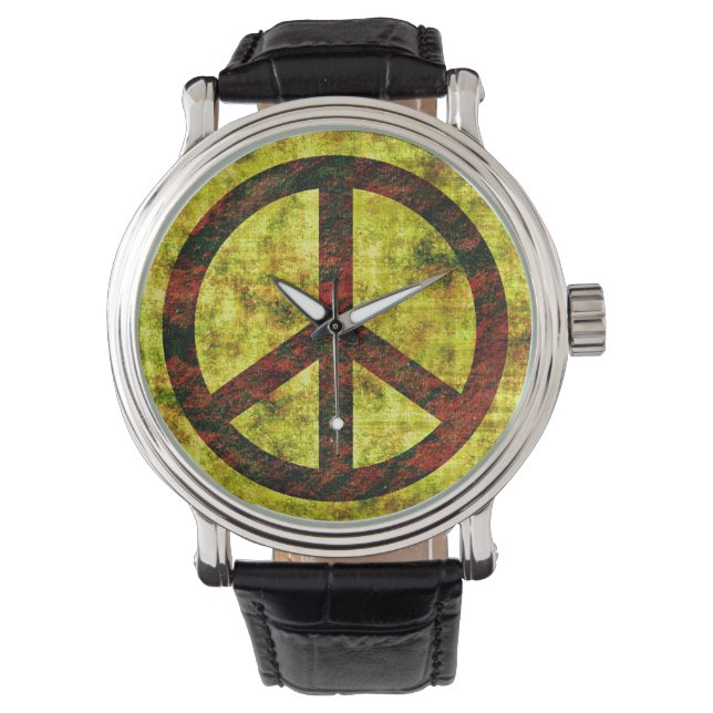 Peace Watch Vintage Leather Strap Black (Front)