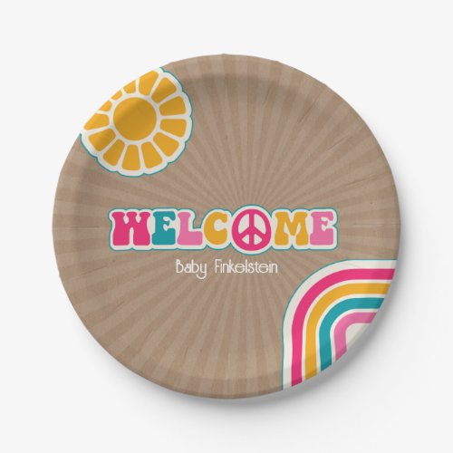 Peace Welcome Hot Pink Brown Baby Shower Hippie Paper Plates