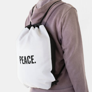 Peace white and black text minimalist anti war drawstring bag