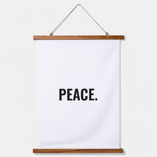 Peace white and black text minimalist anti war hanging tapestry