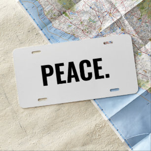 Peace white and black text minimalist anti war license plate