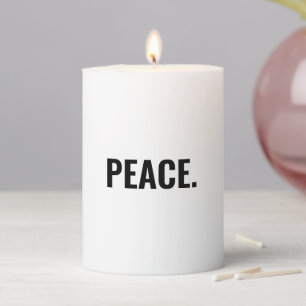 Peace white and black text minimalist anti war pillar candle